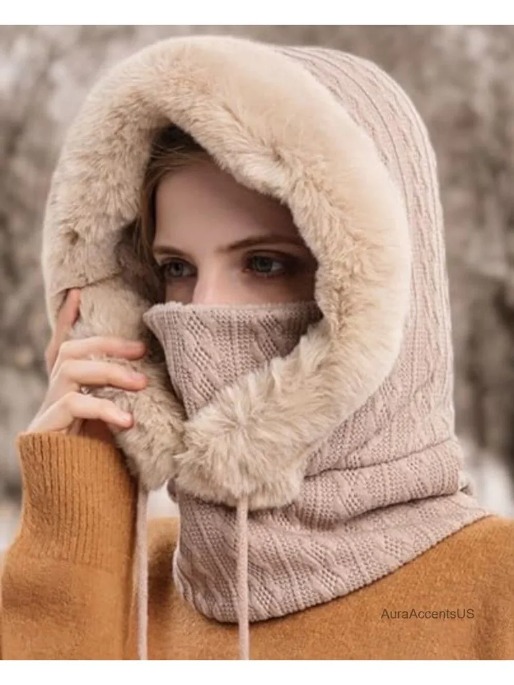 Warm Fleece Balaclava Beanie Scarf Set Winter Pullover Hat